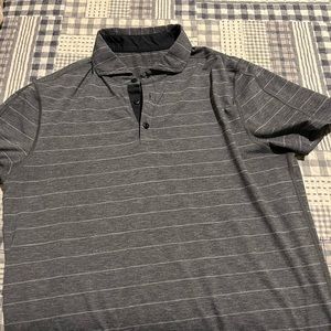 Lululemon Evolution Polo Shirt Men's Large Gray Stripe Short Sleeve Casual Adult